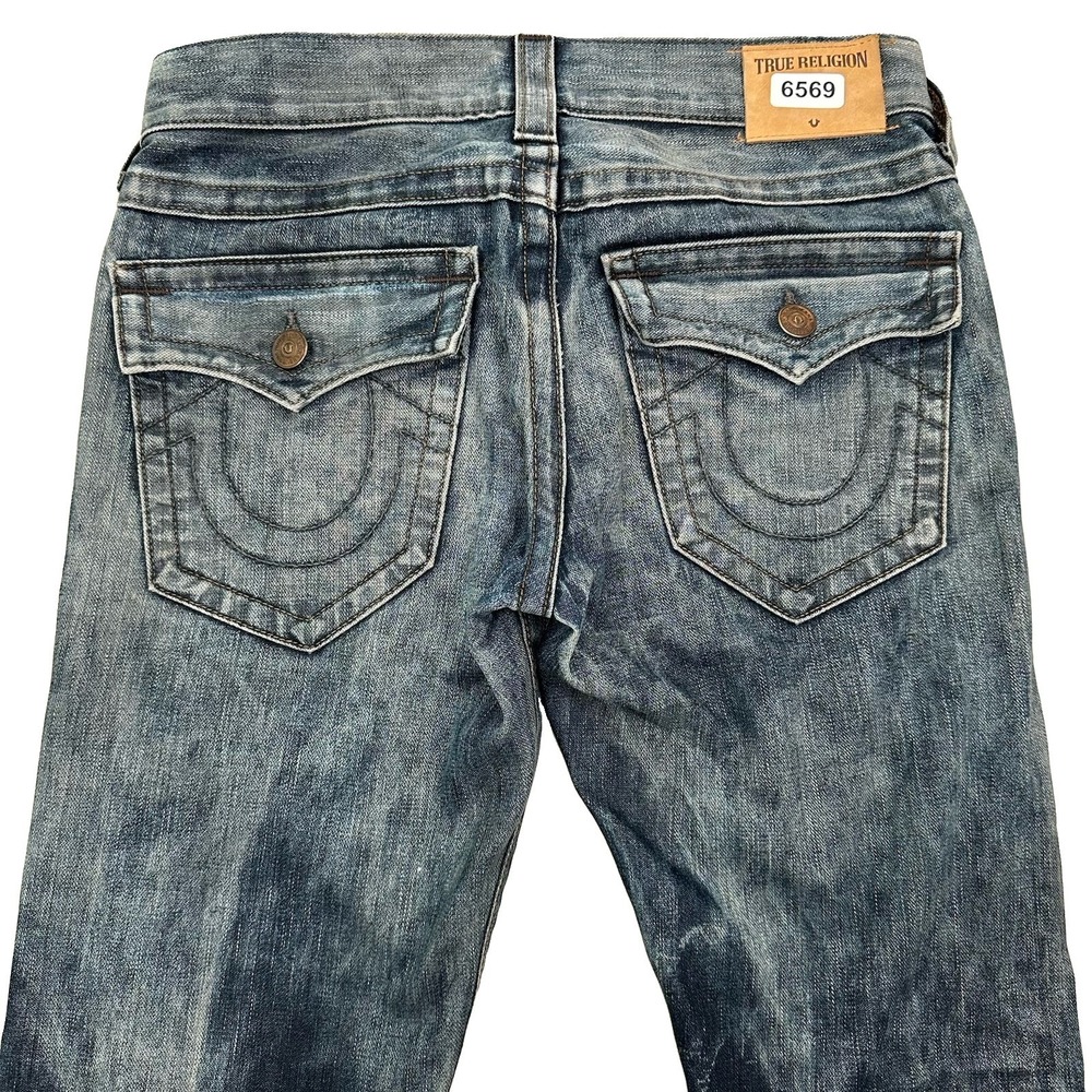 True Religion Ricky Jeans Men 30x34 Relaxed Straight Acid Wash USA Flap Pockets